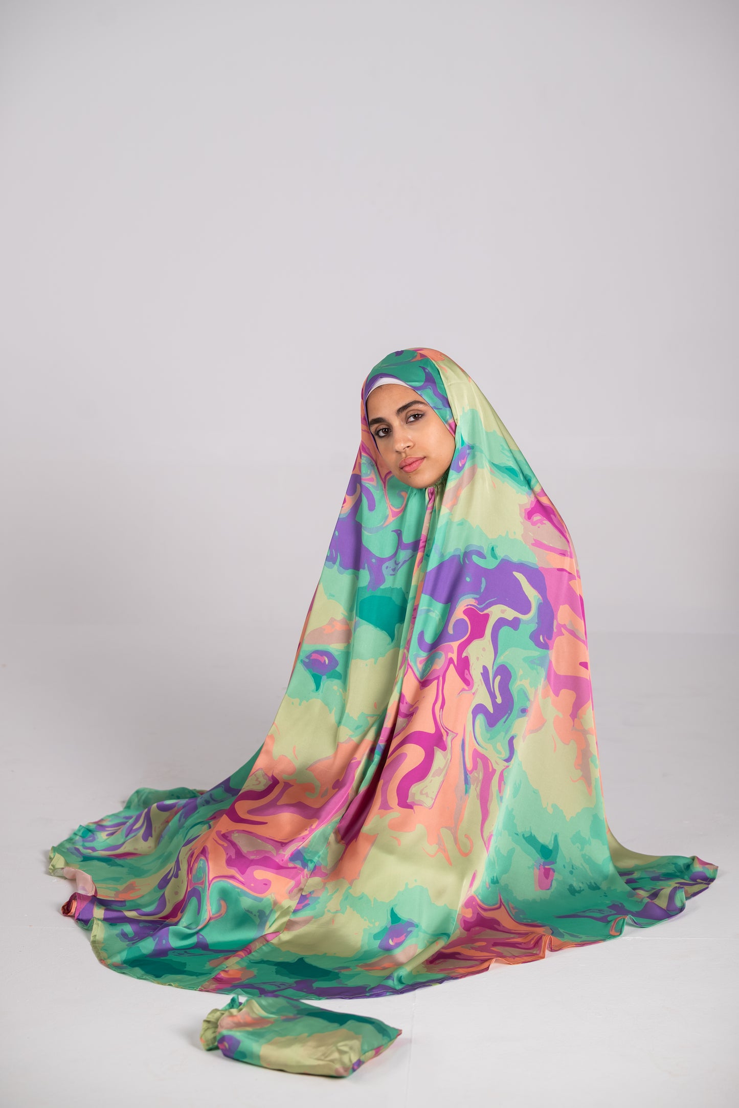 Colourful Long satin prayer hijab.