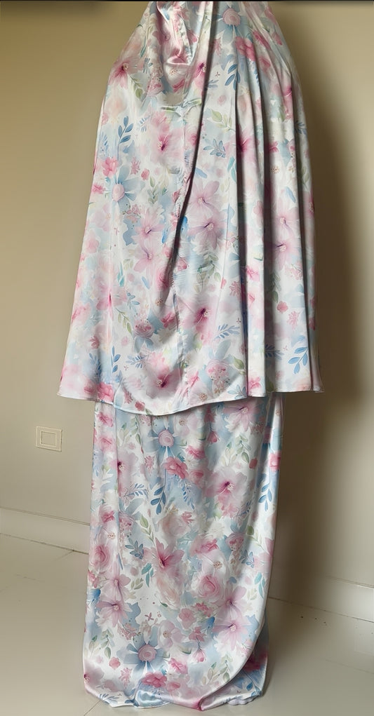 Satin Two-Piece Pastel Floral Prayer Set