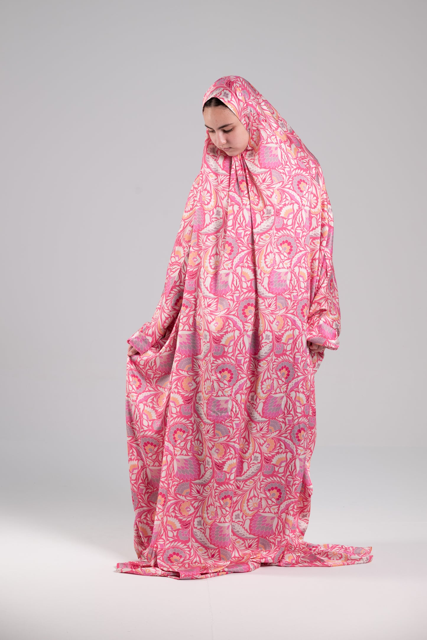 Pink Satin Cap esdal with sleeves