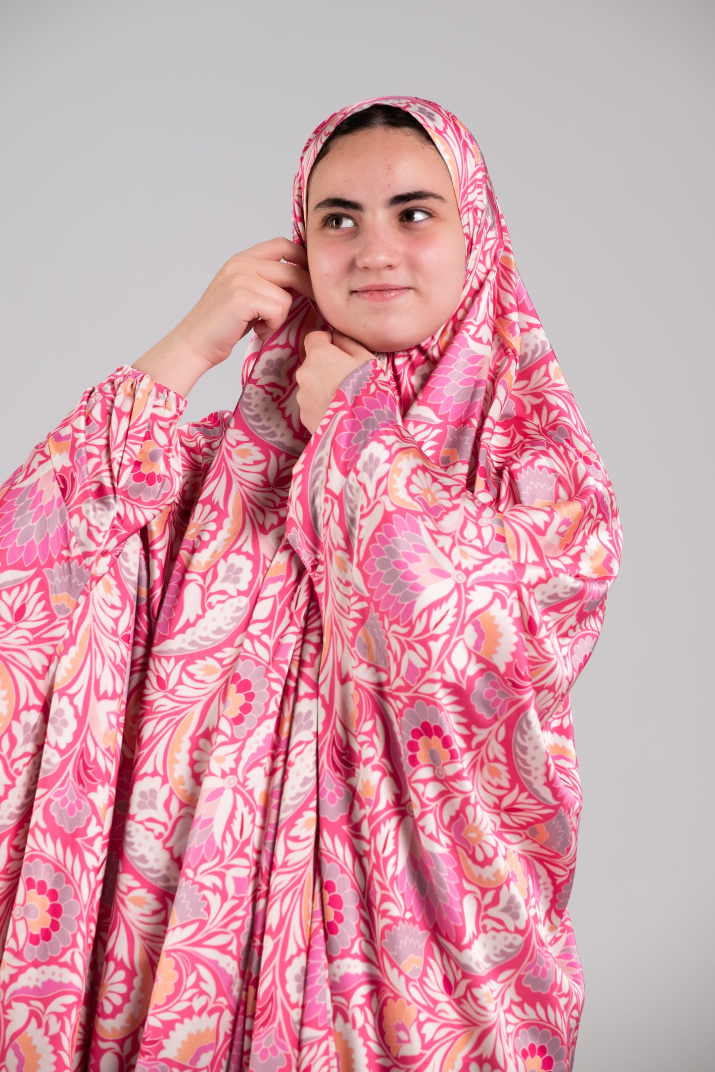 Pink Satin Cap esdal with sleeves