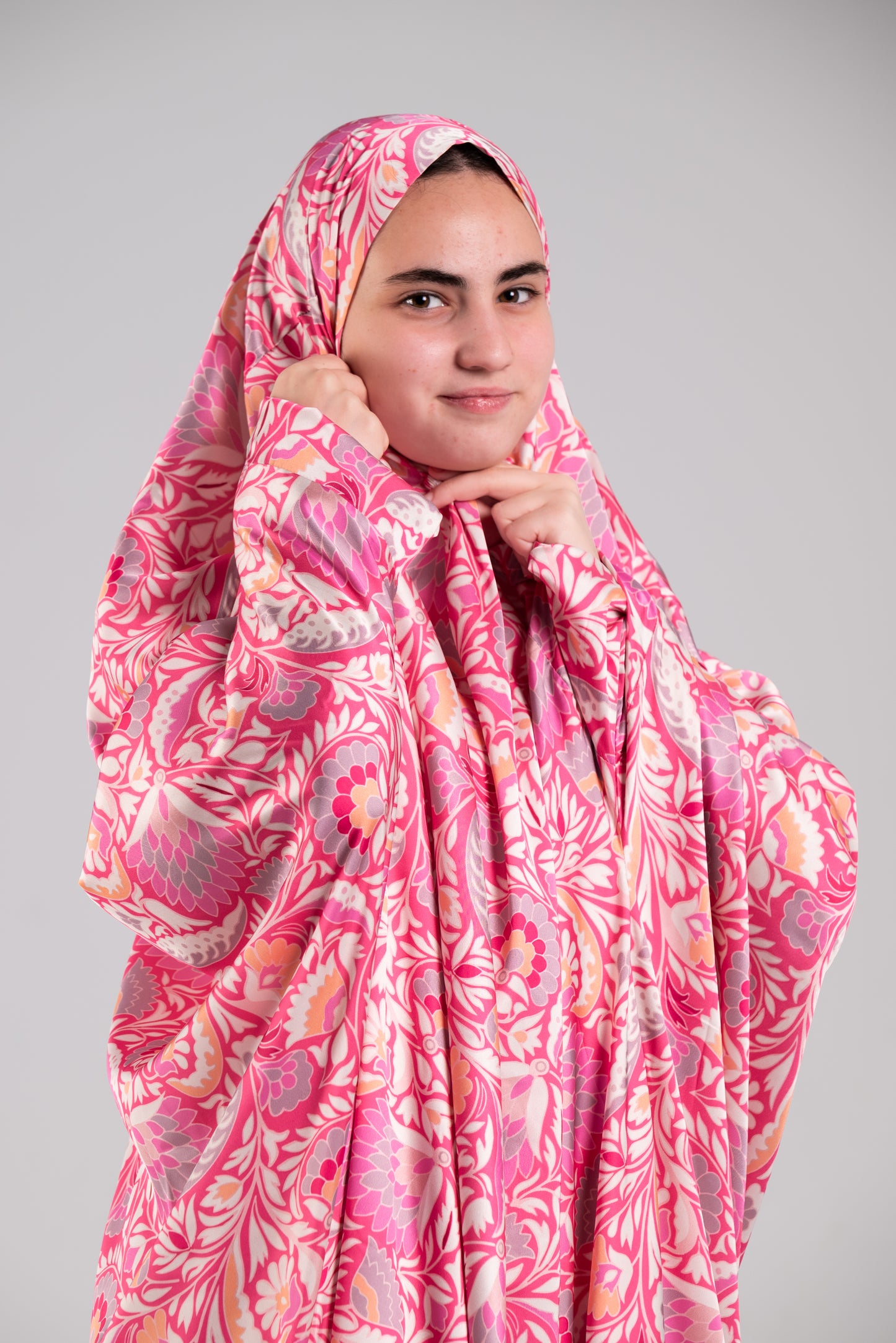 Pink Satin Cap esdal with sleeves