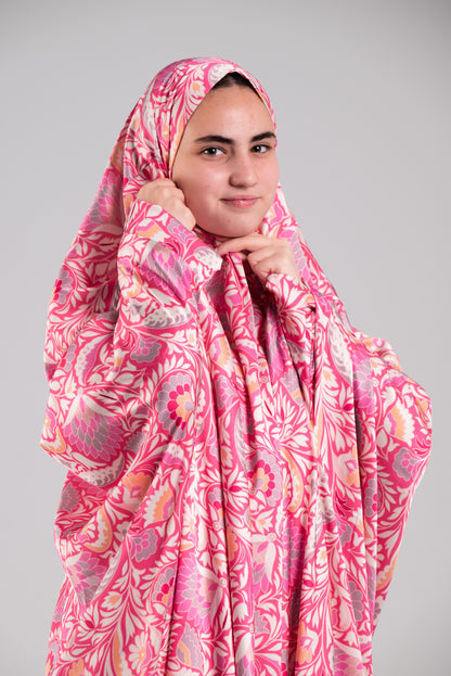 Pink Satin Cap esdal with sleeves