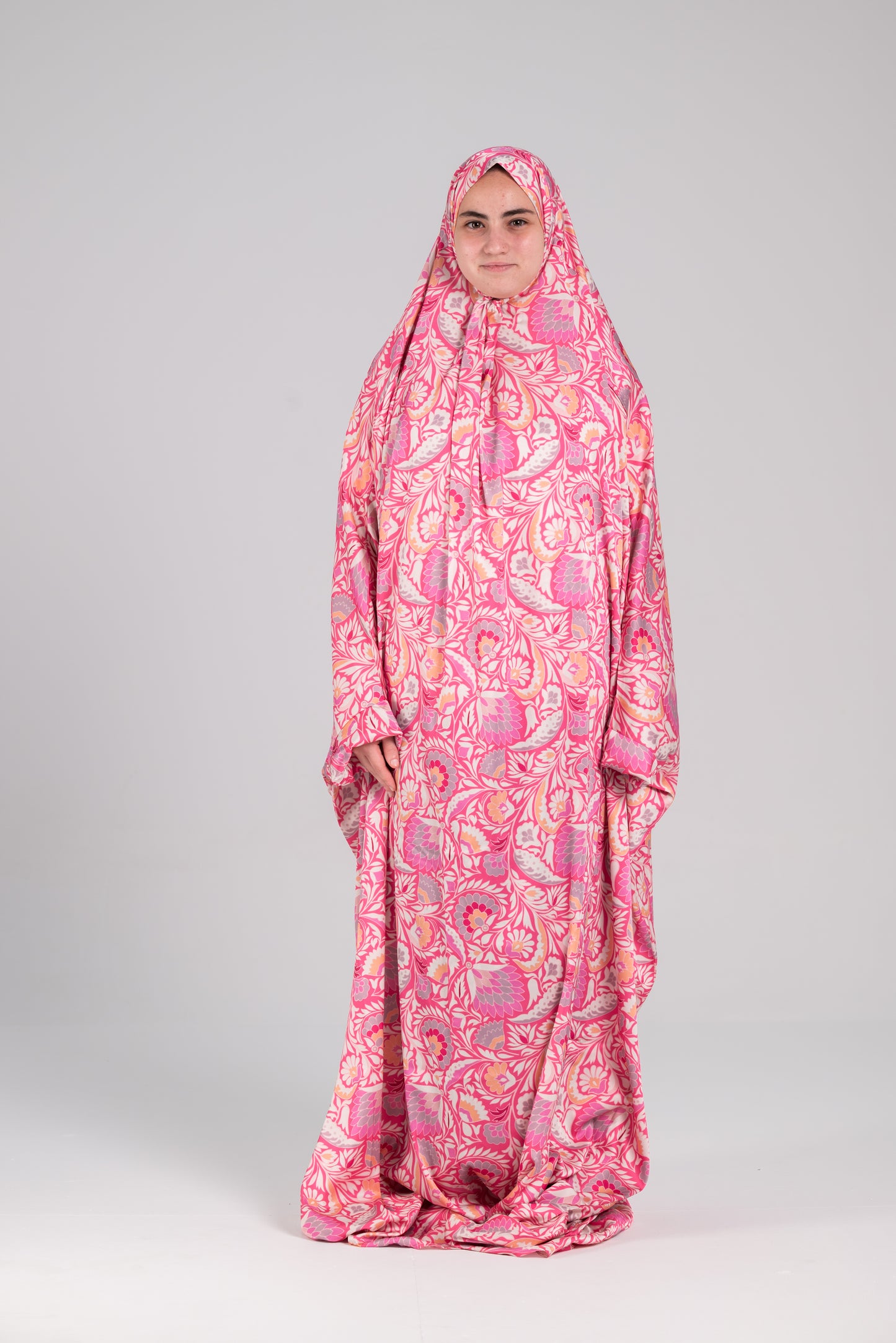 Pink Satin Cap esdal with sleeves