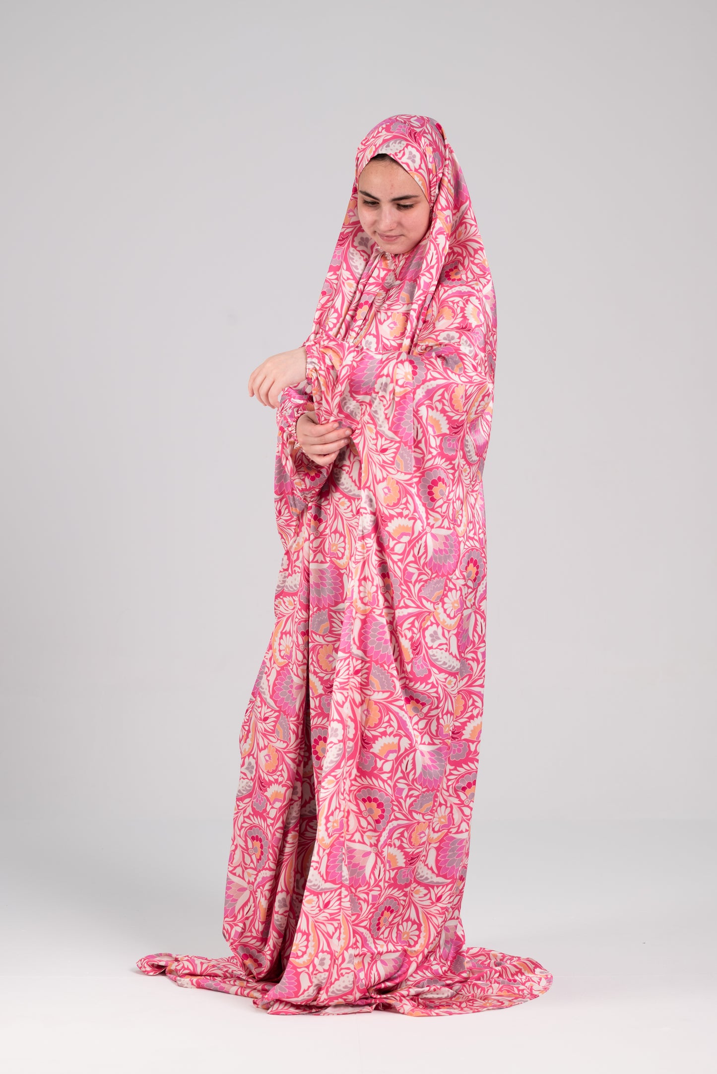Pink Satin Cap esdal with sleeves