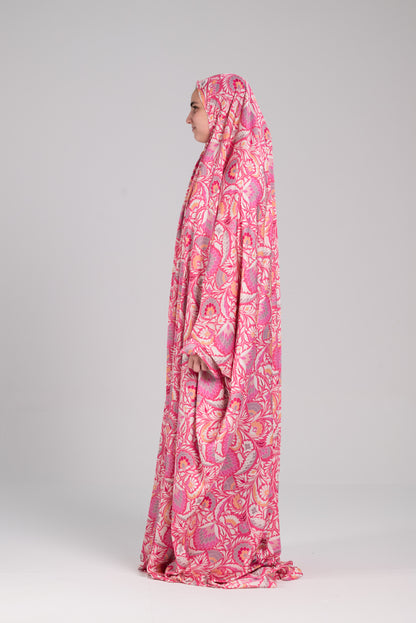Pink Satin Cap esdal with sleeves