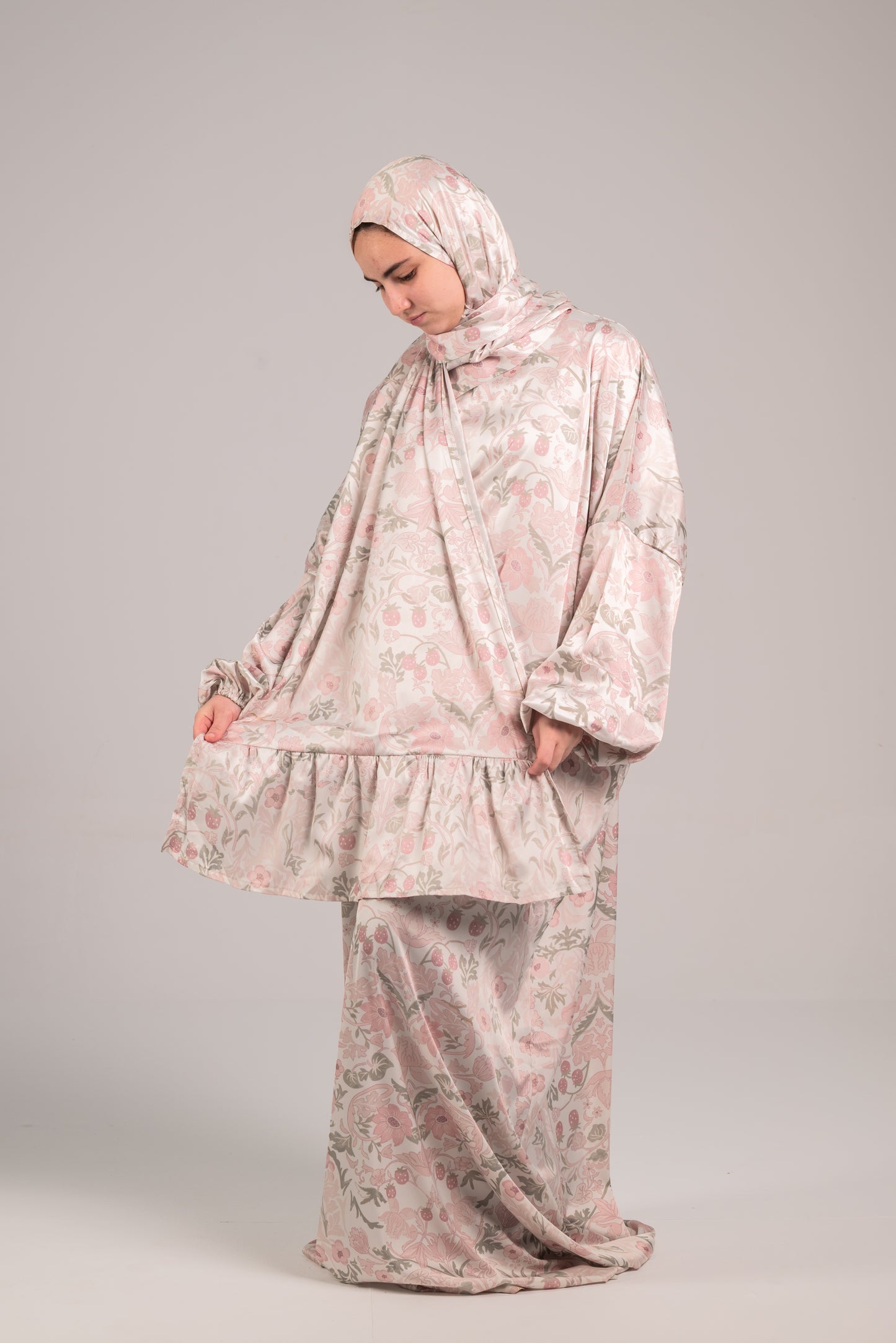 Dusty Pink Floral Satin Esdal with Bandana
