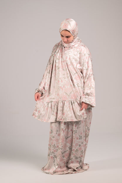 Dusty Pink Floral Satin Esdal with Bandana