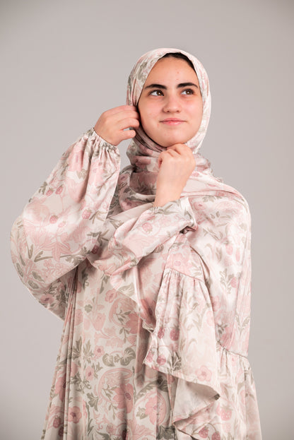Dusty Pink Floral Satin Esdal with Bandana