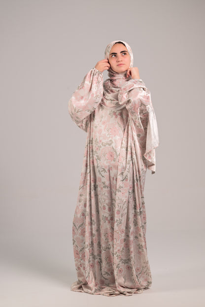 Dusty Pink Floral Satin Esdal with Bandana