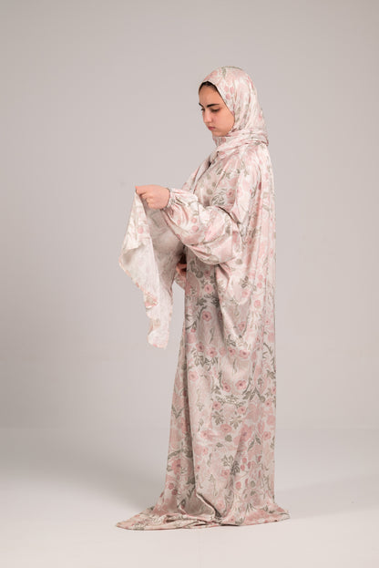 Dusty Pink Floral Satin Esdal with Bandana