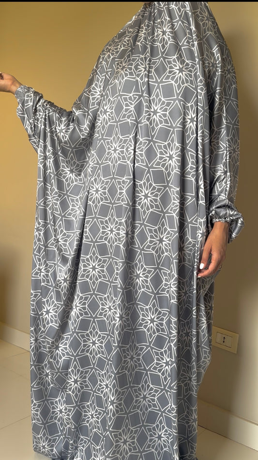 Satin Cap esdal with sleeves (gray&white)