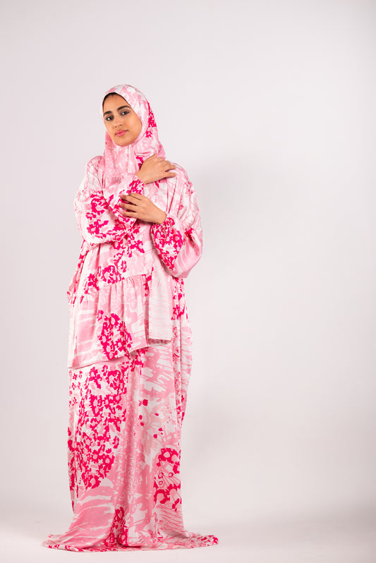 Pinky Graceful garden silk satin esdal with bandana