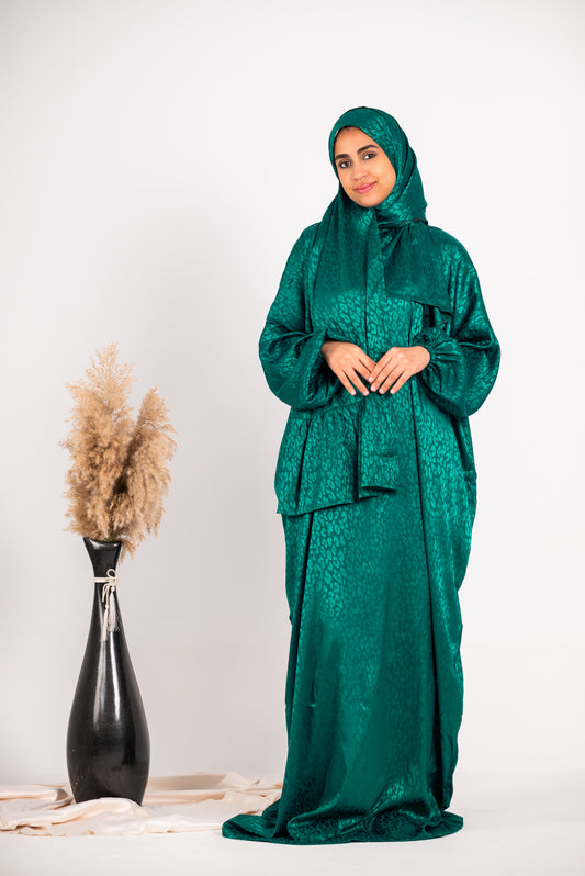 Dark green jacquard satin esdal with bandana
