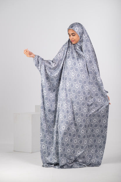 Satin Cap esdal with sleeves (gray&white)