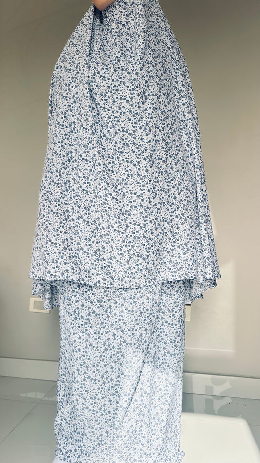 Two piece floral white & baby blue viscose prayer set