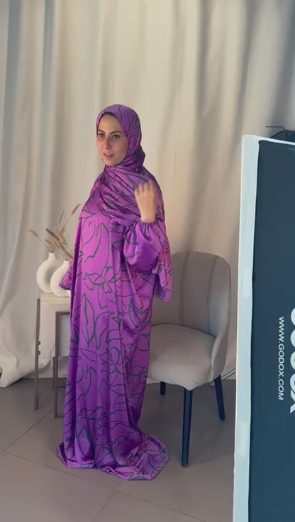charming lilac silk satin esdal with bandana